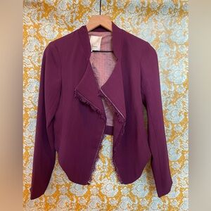 Anthropologie Elevenses Plum Asymmetric Drape Shawl Collar Open Front Jacket